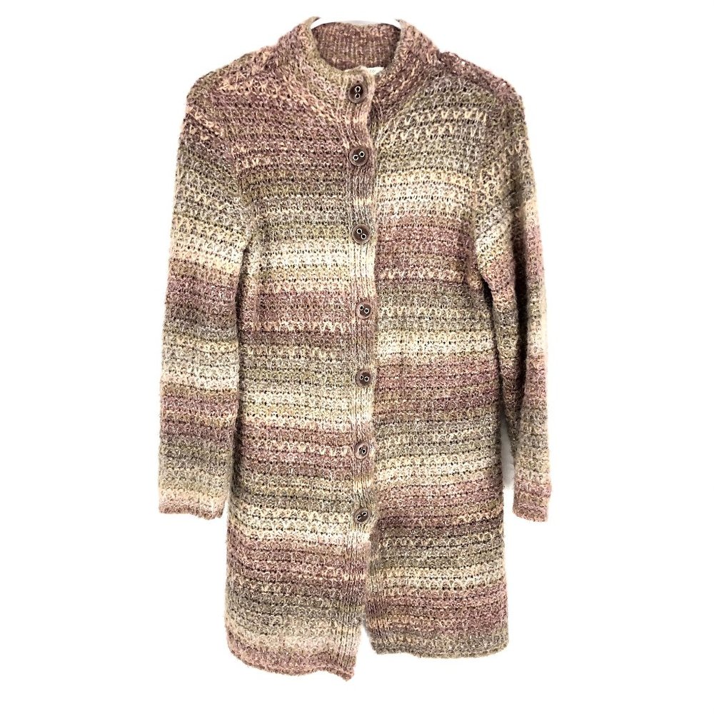 J. Jill Striped Knit Button-Front Cardigan in Pink, Cream, Taupe